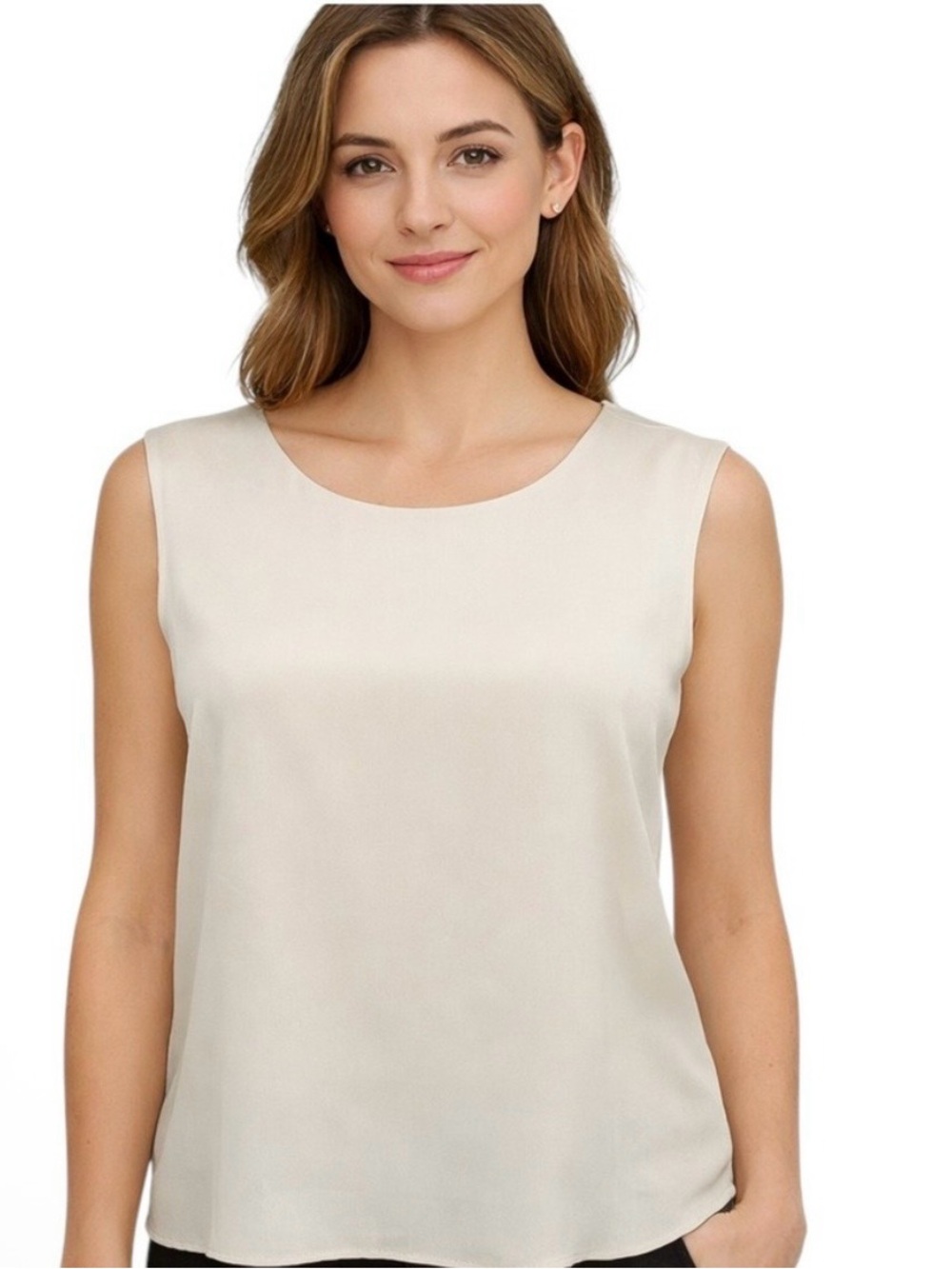 Sleeveless Cream Silk Shell